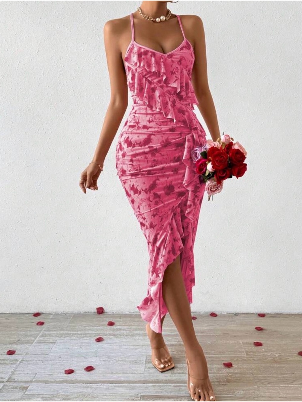 Pink Ruffle Slip Midi Dress - Picture 3 of 3